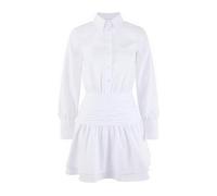 WOVCOR Women's Collared Ruched Waist Mini Dress with Button Front Detail in Ecru | Size: 10 WOVCOR Ecru 10