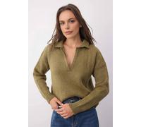 WOVCOR Women's Collared Soft Textured Knit Jumper in Khaki | Size: Medium WOVCOR Khaki M