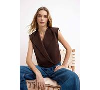WOVCOR Women's Collared Wrap Front Sleeveless Stopper Detail Vest in Brown | Size: 8 WOVCOR Brown 8