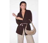 WOVCOR Women's Collarless Belted Relaxed Fit Long Sleeve Jacket in Brown | Size: Medium WOVCOR Brown M