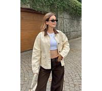 WOVCOR Women's Contrast Collar Button Front Utility Jacket in Beige | Size: XL WOVCOR Beige XL