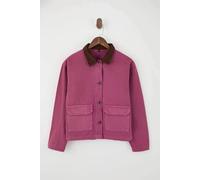 WOVCOR Women's Contrast Collar Button Front Utility Jacket in Pink | Size: Large WOVCOR Pink L