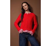 WOVCOR Women's Contrast Collar Cable Knit Button Through Cardigan in Red | Size: Small WOVCOR Red S