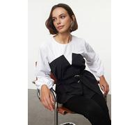 WOVCOR Women's Contrast Panel Belted Puff Sleeve Long Sleeve Blouse Top | Size: 6 WOVCOR Multicolor 6