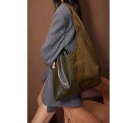 WOVCOR Women's Contrast Panel Oval Hobo Shoulder Bag in Khaki WOVCOR Khaki One Size