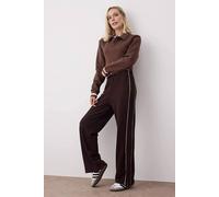 WOVCOR Women's Contrast Piping Drawstring Wide Leg Knit Joggers in Brown | Size: Small WOVCOR Brown S