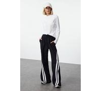 WOVCOR Women's Contrast Side Stripe Drawstring Wide Leg Cotton Joggers in Black | Size: Large WOVCOR Black L