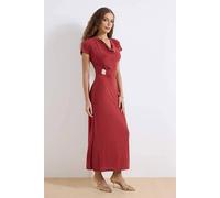 WOVCOR Women's Cowl Neck Ruched Hardware Detail Stretch Knit Maxi Dress in Terracotta | Size: Small WOVCOR Terracotta S
