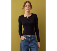WOVCOR Women's Crew Neck Button Front Stretch Knit Blouse in Black | Size: Medium WOVCOR Black M