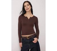 WOVCOR Women's Crew Neck Button Front Stretch Knit Blouse in Brown | Size: Small WOVCOR Brown S