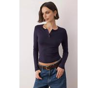 WOVCOR Women's Crew Neck Button Front Stretch Knit Blouse in Navy | Size: Medium WOVCOR Navy M