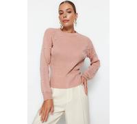 WOVCOR Women's Crew Neck Knit Sweater with Pearl Details in Pink | Size: Large WOVCOR Pink L