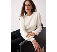 WOVCOR Women's Crew Neck Knit Sweater with Pearl Details in White | Size: Small WOVCOR White S