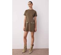 WOVCOR Women's Crew Neck Mini Suede Knit Dress Stone Detail in Khaki | Size: Medium WOVCOR Khaki M