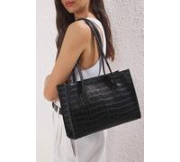 WOVCOR Women's Croc Effect Structured Tote Bag in Black WOVCOR Black