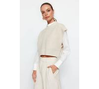 WOVCOR Women's Crop Crew-Neck Knitted Vest in Stone | Size: Small WOVCOR Stone S