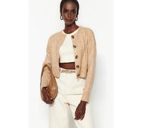 WOVCOR Women's Crop Soft Textured Buttoned Knit Cardigan in Beige | Size: Large WOVCOR Beige L