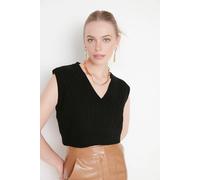 WOVCOR Women's Cropped Cable Knit V-Neck Sweater Vest in Black | Size: Medium WOVCOR Black M