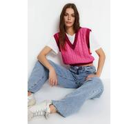 WOVCOR Women's Cropped Colour Block Cable Knit Sweater Vest in Pink | Size: Medium WOVCOR Pink M