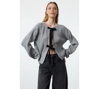 WOVCOR Women's Cropped Reversible Knit Sweater with Bow Tie Detail in Grey | Size: Medium WOVCOR Grey M