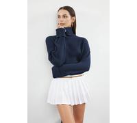 WOVCOR Women's Cropped Ribbed Turtleneck Knit Jumper in Indigo | Size: Medium WOVCOR Indigo M