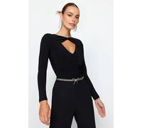 WOVCOR Women's Cut-Out Detail Ruched Long Sleeve Knit Bodysuit in Black | Size: 8 WOVCOR Black 8
