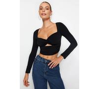 WOVCOR Women's Cut Out Detailed Knit Crop Top in Black | Size: 8 WOVCOR Black 8