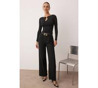 WOVCOR Women's Cut Out Long Sleeve Fitted Knit Top with Button Detail in Black | Size: Medium WOVCOR Black M
