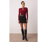 WOVCOR Women's Cut Out Long Sleeve Fitted Knit Top with Button Detail in Burgundy | Size: Small WOVCOR Burgundy S