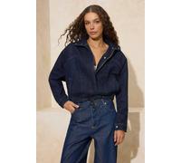WOVCOR Women's Dark Wash High Neck Denim Jacket with Structured Seam Detail in Dark Blue | Size: Large WOVCOR Dark Blue L
