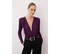 WOVCOR Women's Deep V-Neck Draped Long Sleeve Bodysuit in Plum | Size: 10 WOVCOR Plum 10