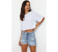 WOVCOR Women's Distressed High Waist Denim Shorts in Light Blue | Size: 12 WOVCOR Light Blue 12