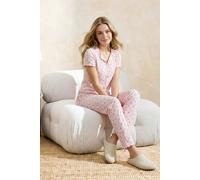 WOVCOR Women's Ditsy Floral Ribbon Detail Short Sleeve Cotton Ribbed Pyjama Set in Pink | Size: Medium WOVCOR Pink M