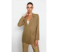 WOVCOR Women's Double-Breasted Tailored Woven Blazer Jacket in Khaki | Size: 14 WOVCOR Khaki 14