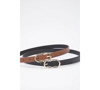 WOVCOR Women's Double Pack Gold Oval Buckle Slim Faux Leather Belt | Size: Medium WOVCOR Multicolor M