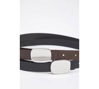 WOVCOR Women's Double Pack Silver Oval Plaque Buckle Slim Faux Leather Belt | Size: Small WOVCOR Multicolor S