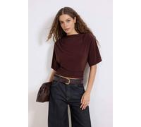 WOVCOR Women's Draped Batwing Sleeve Ruched Cropped Top in Brown | Size: Large WOVCOR Brown L