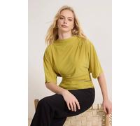 WOVCOR Women's Draped Batwing Sleeve Ruched Cropped Top in Dark Olive | Size: Medium WOVCOR Dark Olive M