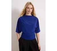 WOVCOR Women's Draped Batwing Sleeve Ruched Cropped Top in Royal | Size: Medium WOVCOR Royal M
