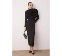 WOVCOR Women's Draped Cowl Shoulder Long Sleeve Knit Column Maxi Dress in Black | Size: Large WOVCOR Black L