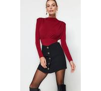 WOVCOR Women's Draped Long Sleeve Bodysuit in Burgundy | Size: 6 WOVCOR Burgundy 6