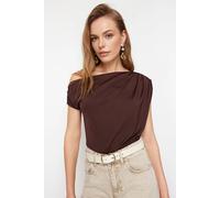WOVCOR Women's Elegant Draped Asymmetric Evening Top in Brown | Size: Large WOVCOR Brown L