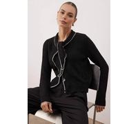 WOVCOR Women's Elegant Polo Collar Woven Button-Front Cardigan in Black | Size: Medium WOVCOR Black M