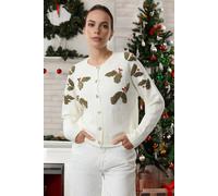 WOVCOR Women's Embellished Holly Leaf Knitted Christmas Cardigan | Size: Medium WOVCOR Multicolor M