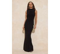 WOVCOR Women's Embellished Knitted Lined Maxi Evening Dress in Black | Size: 12 WOVCOR Black 12