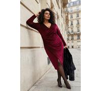 WOVCOR Women's Embellished Ruched Velvet Midi Wrap Dress with Side Split in Burgundy | Size: XL WOVCOR Burgundy XL