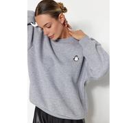 WOVCOR Women's Embroidered Animal Fleece Sweatshirt in Grey | Size: XL WOVCOR Grey XL