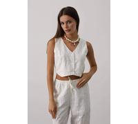 WOVCOR Women's Embroidered Button Front Cropped V Neck Woven Vest in White | Size: 10 WOVCOR White 10