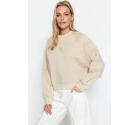 WOVCOR Women's Embroidered Crew Neck Fleece Sweatshirt in Stone | Size: Medium WOVCOR Stone M