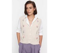 WOVCOR Women's Embroidered Floral Knit Sweater Vest in Stone | Size: Small WOVCOR Stone S